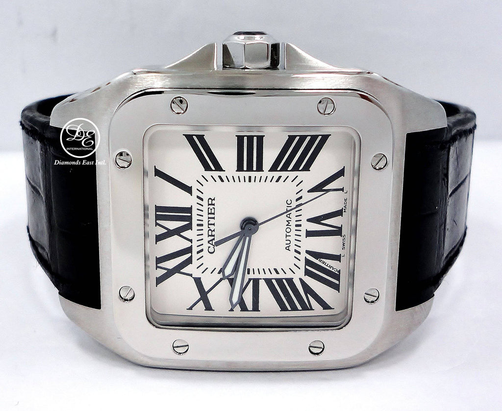 Cartier Santos 100 Large 2656 W20073x8 On A Leather Band Automatic Diamonds East Intl 4291