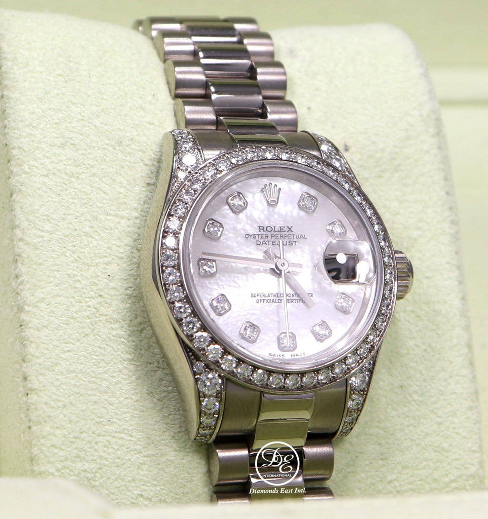 rolex oyster perpetual datejust 18k white gold crown