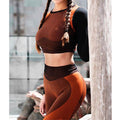 New Women Long Sleeve Crop Top Skinny Yoga Pant High Waist Legging Sport Clothes Outfits Tracksuit Sportwear Yoga Set Outfits