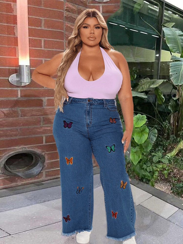 Plus Size Jeans for Women High Waisted Jeans Blue Pant Streetwear Casu