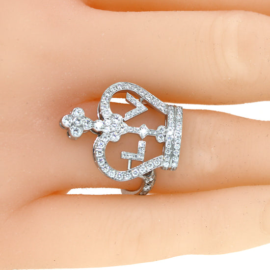 LOUIS VUITTON 18K White Gold Diamond Lockit Ring 51 5.75 387883