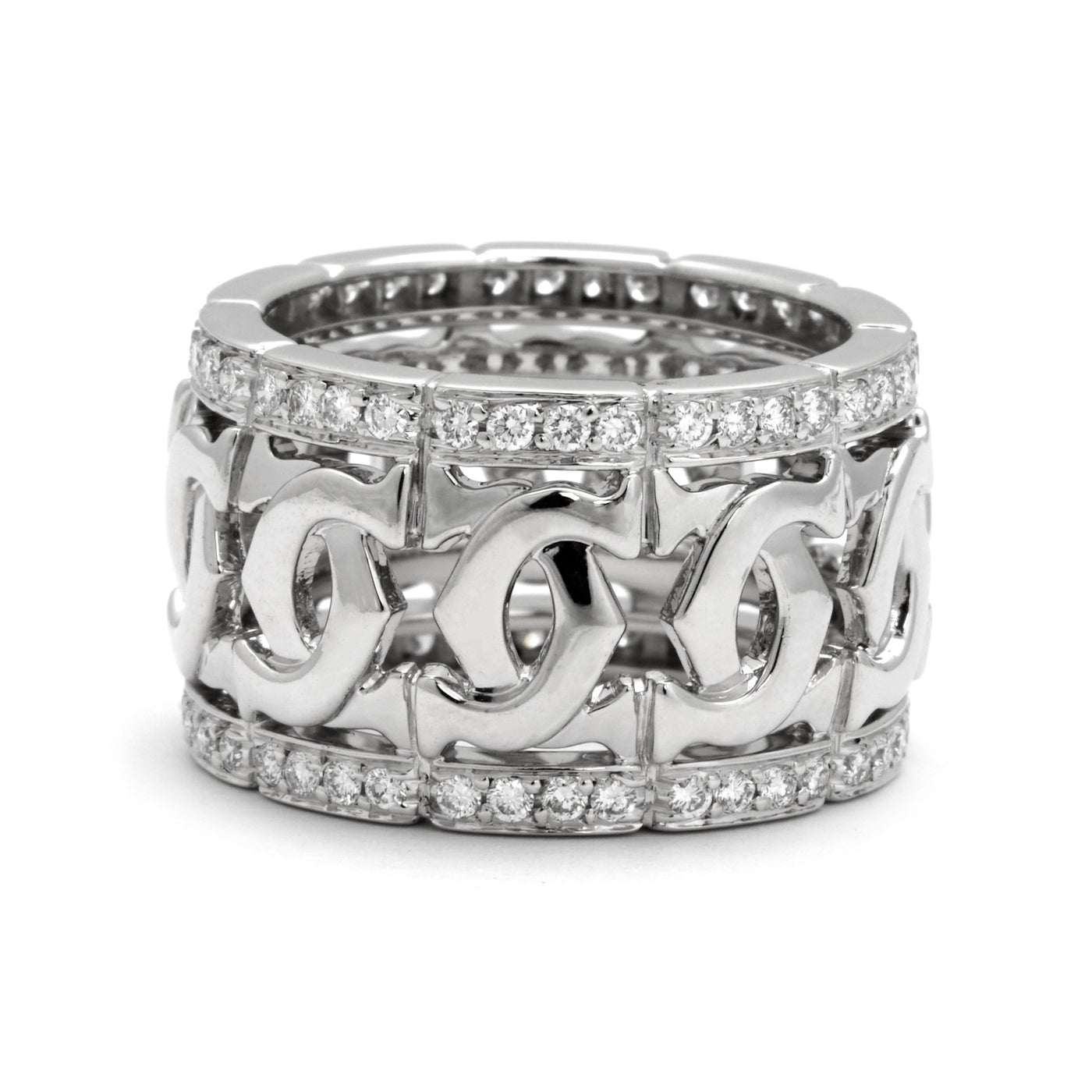 cartier white gold double c ring with diamonds