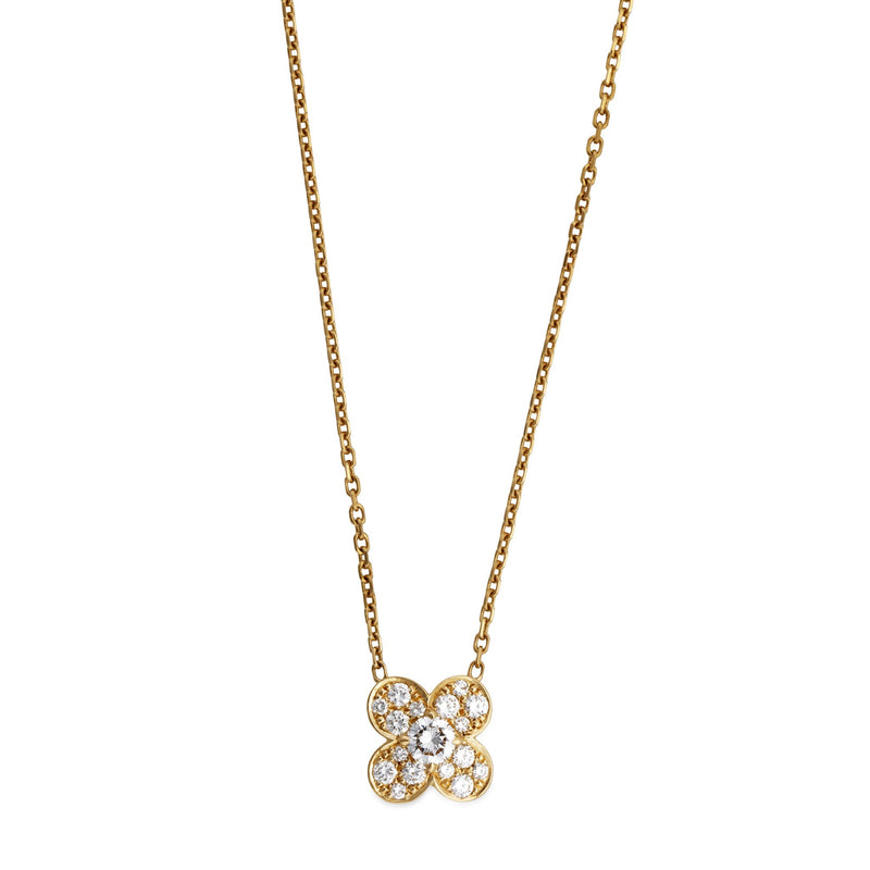 Van Cleef & Arpels 18K Yellow Gold Trefle Diamond Pendant Necklace ...