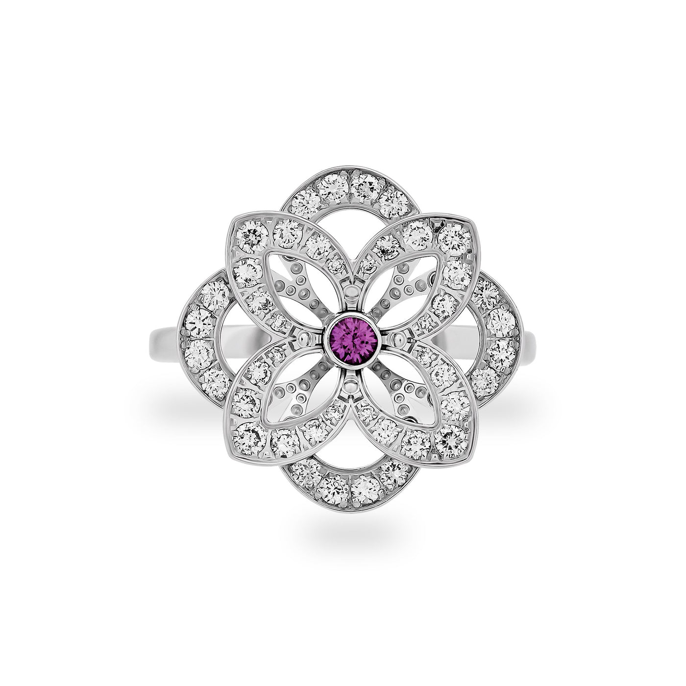 Louis Vuitton Diamond & Pink Sapphire Flower 18k White Gold Ring