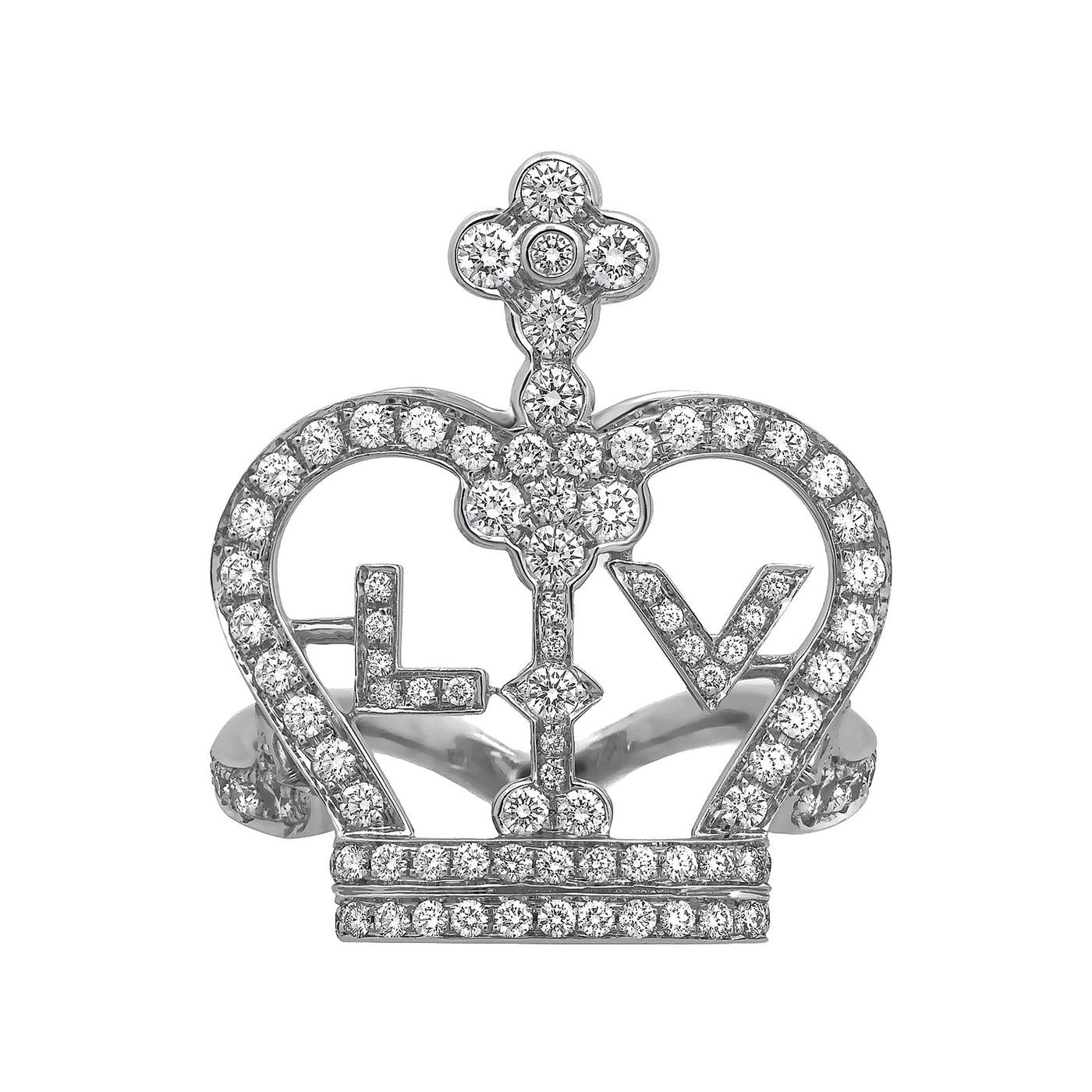 Louis Vuitton 18K White Gold Diamond LV Crown Ring Size: 6.5 – www.bagssaleusa.com