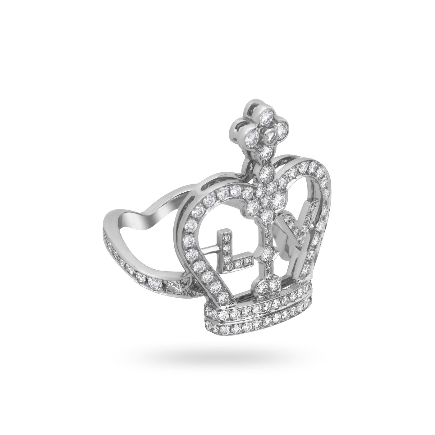 Louis Vuitton 18K White Gold Diamond LV Crown Ring Size: 6.5 – www.cinemas93.org