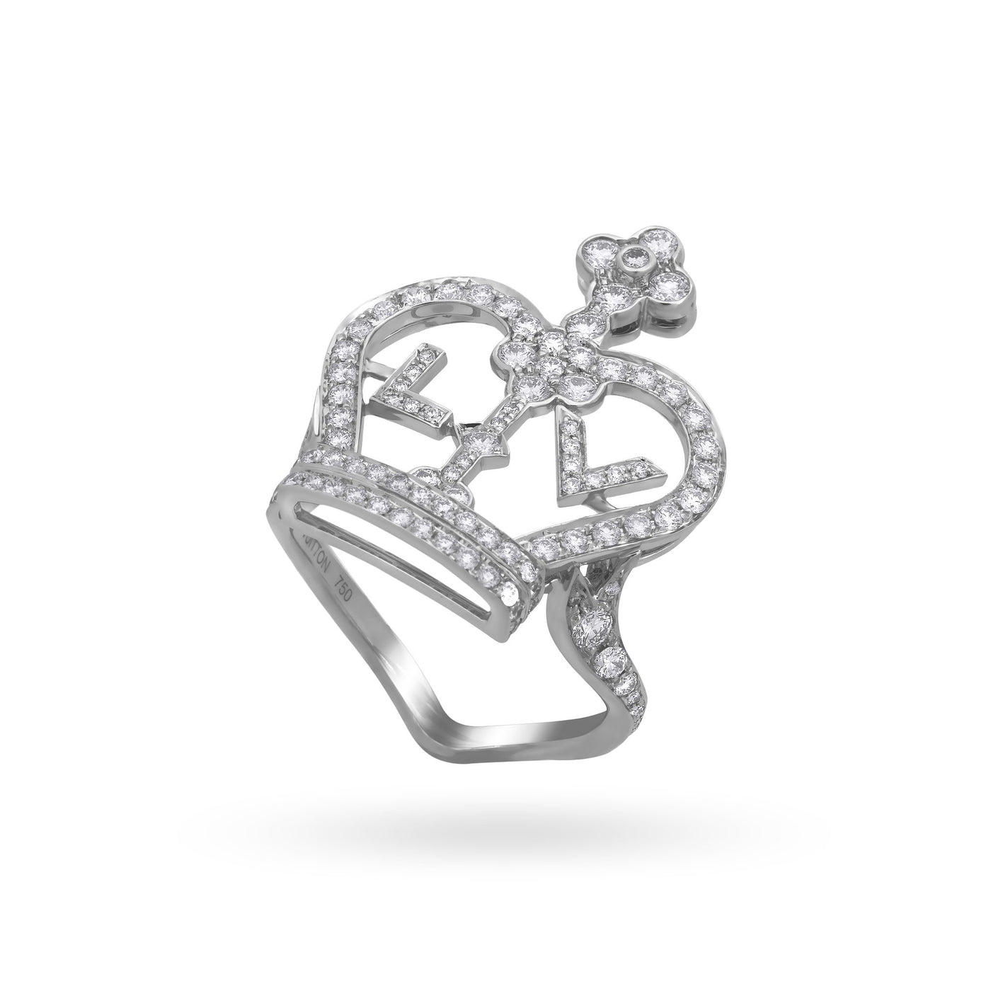 Louis Vuitton 18K White Gold Diamond LV Crown Ring Size: 6.5 – 0