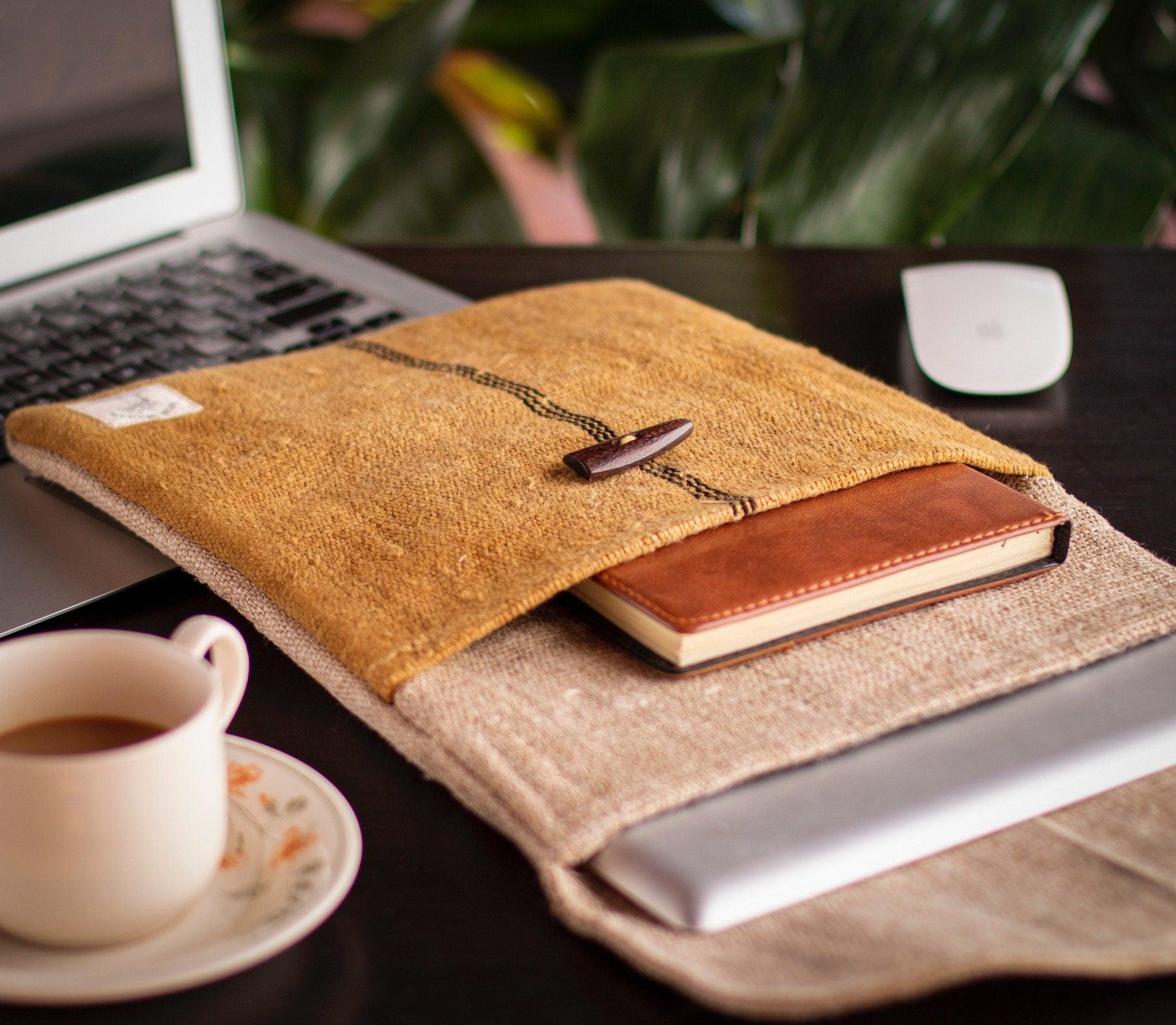 Wild Hemp Laptop Case Sleeve with handy pocket. Handmade in Nepal