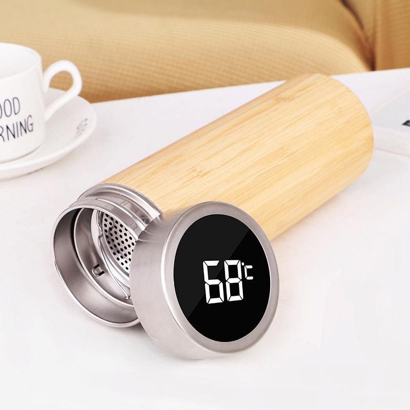 450ml Smart Bamboo Thermos Bottle with Touch Temperature Display