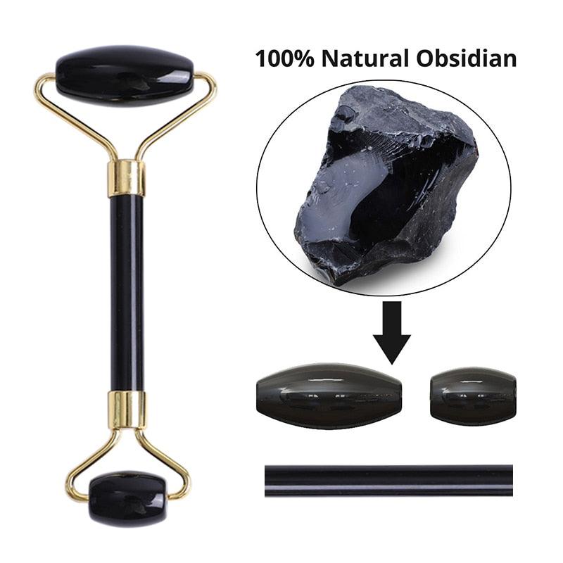 Natural Black Obsidian Face Massage Roller