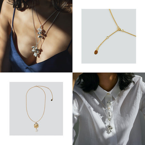 Examples of women wearing different layers of necklaces and adjustable necklace chains