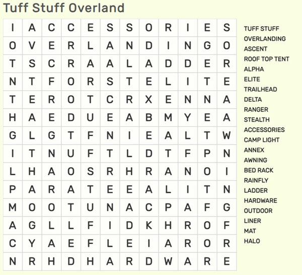 Tuff Stuff Overland Word Search