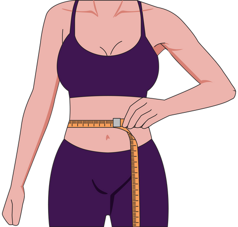 A woman measuring her waist with a tape measure to track her fitness progress.