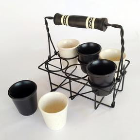 Set of 6 Ceramic Kulhad With Stand