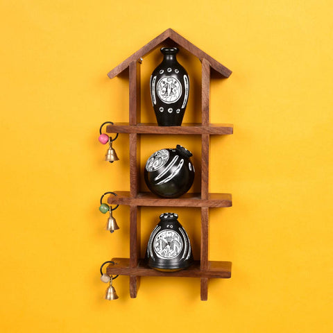 wooden wall shelves with pots