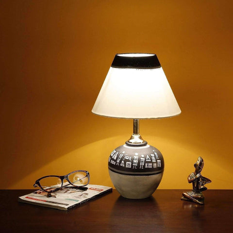 warli hand painted terracotta table lamp