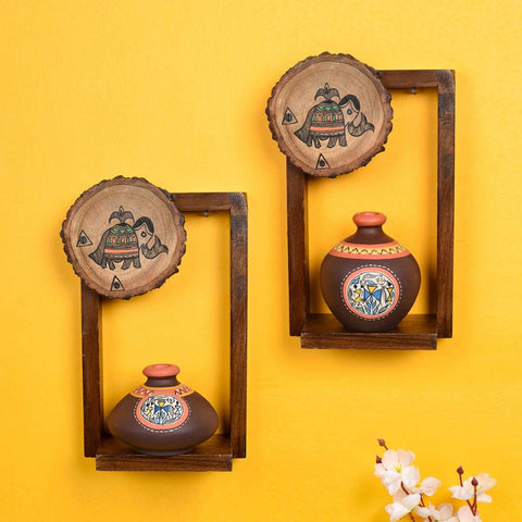 wall mounted wall shelves with terracotta pots