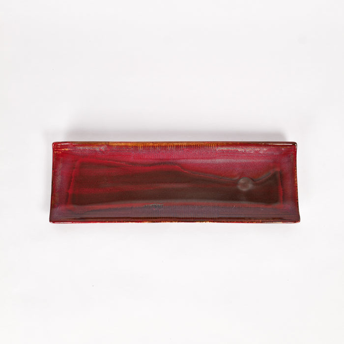 'Crimson Narrow' Studio Pottery Ceramic Serving Platter, 13.3 Inch