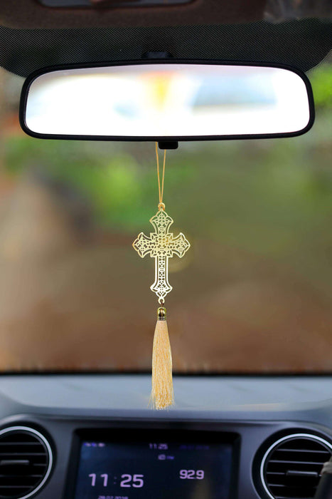 Christian Cross Hanging Accessories for Car Decor in Brass