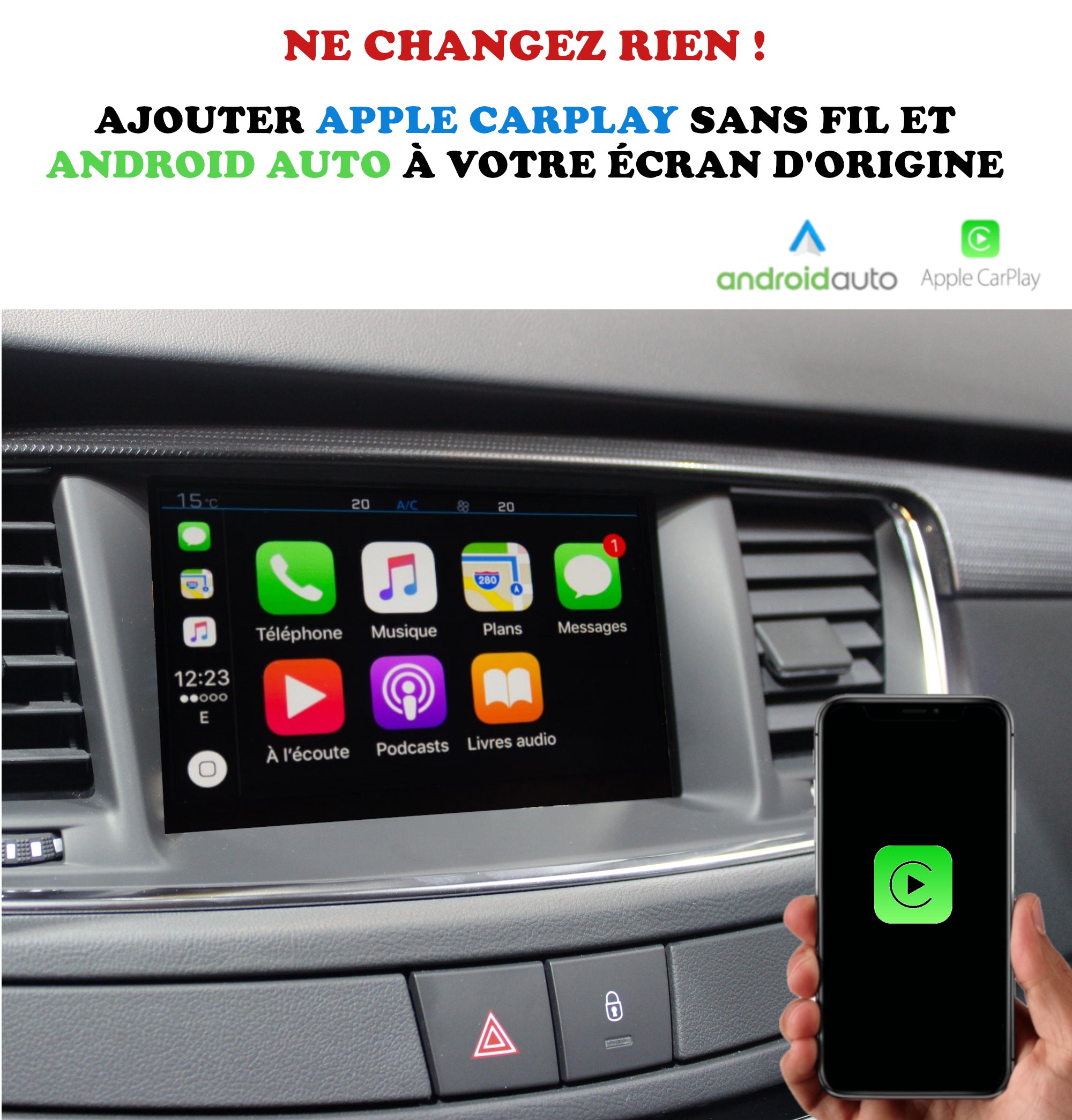 Boitier Apple Carplay et Android Auto pour Peugeot 308 de 2013 à 2016