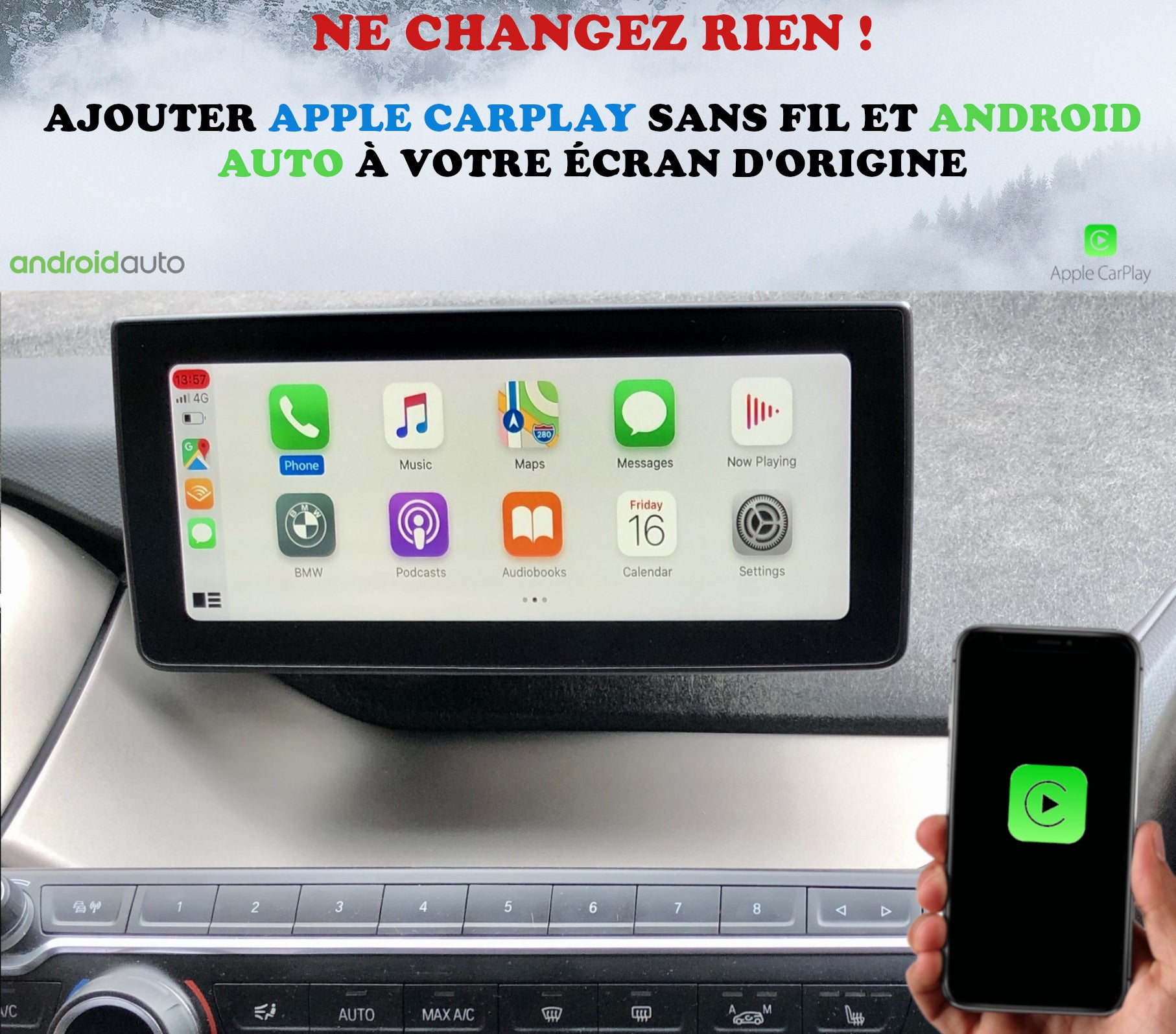 Apple Carplay sans fil et Android Auto sur BMW i3 écran d'origine –  GOAUTORADIO