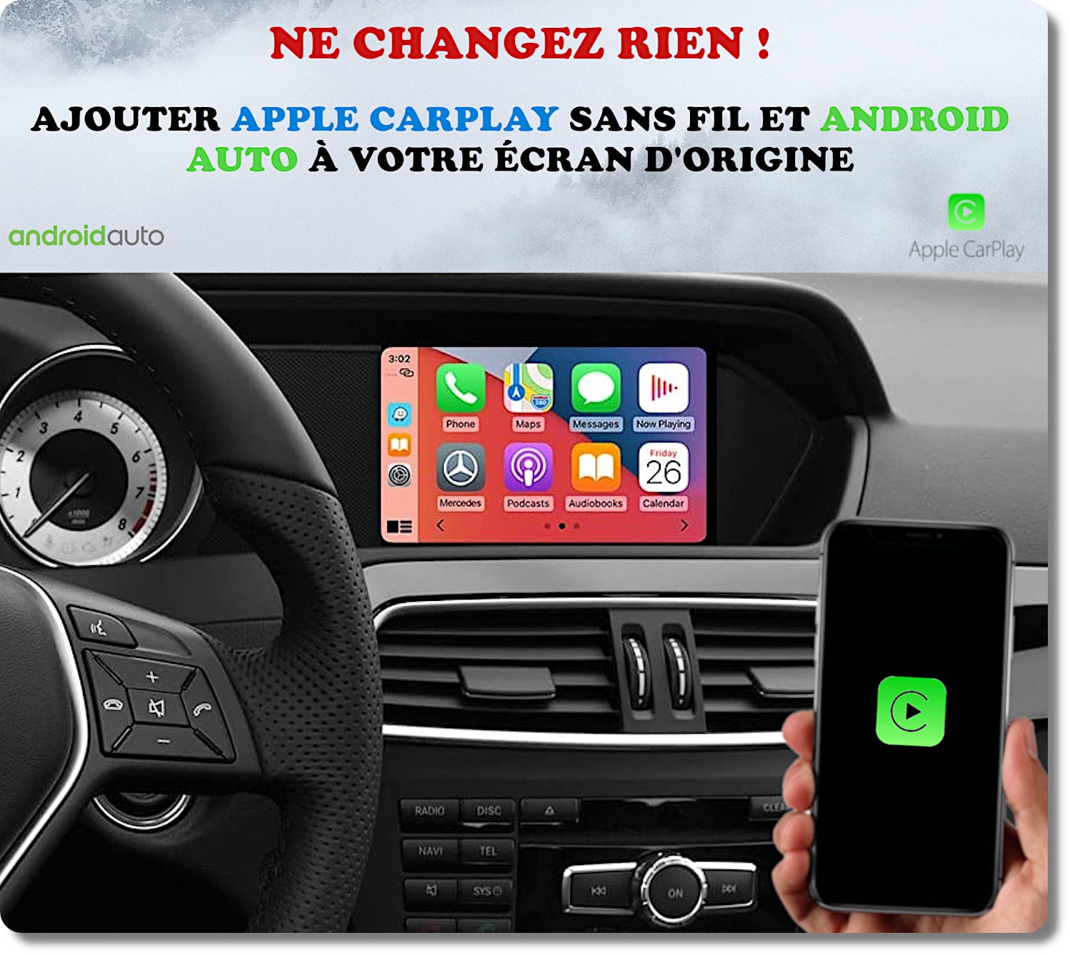 Apple Carplay sans fil et Android Auto Mercedes Classe A sur écran  d'origine – GOAUTORADIO