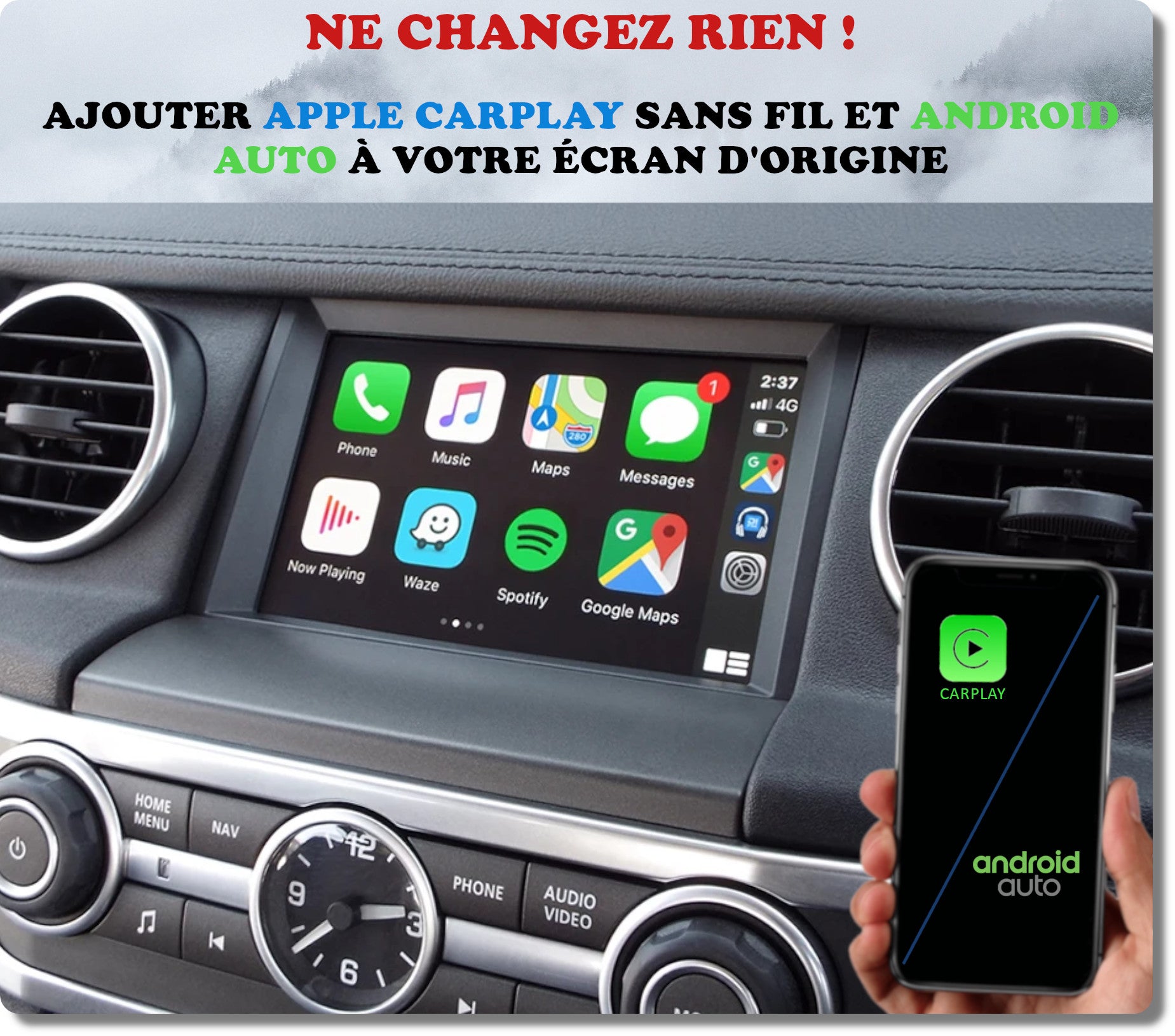 Ce boîtier auto compatible Apple CarPlay et Android Auto est