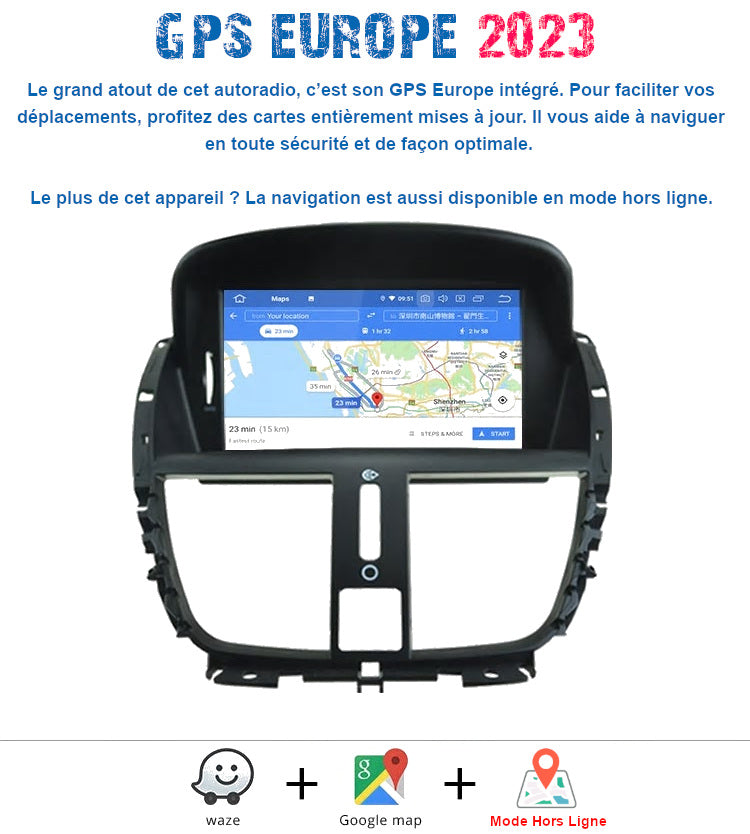 Autoradio Peugeot 207 CC SW Android Auto Apple Carplay GPS Bluetooth Poste  Radio Ecran Tactile Compatible Volant D'origine