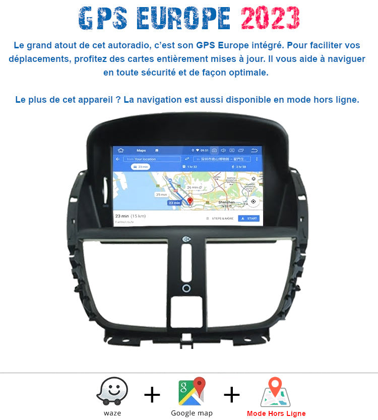 Autoradio GPS Peugeot 207 207 Cabriolet 207 SW Android 12