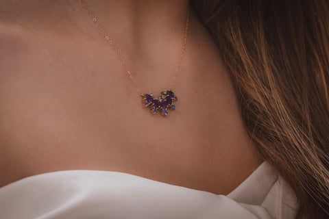 Tanzanite, Amethyst and Natural zircon 14k gold Necklace