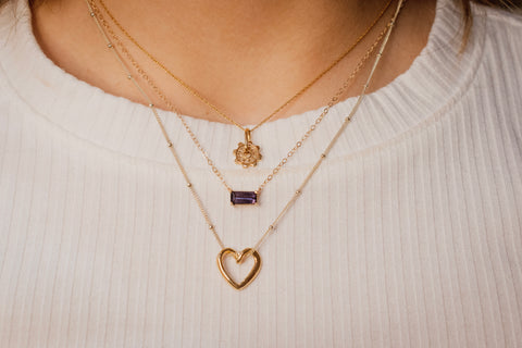 Love Machine Necklace, Gold Necklace with Purple Spinel or Gold Heart Necklace