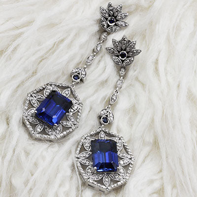 Blue spinel, diamond and sapphire earrings