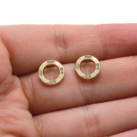 gold circle earrings with tiny diamonds post earrings
