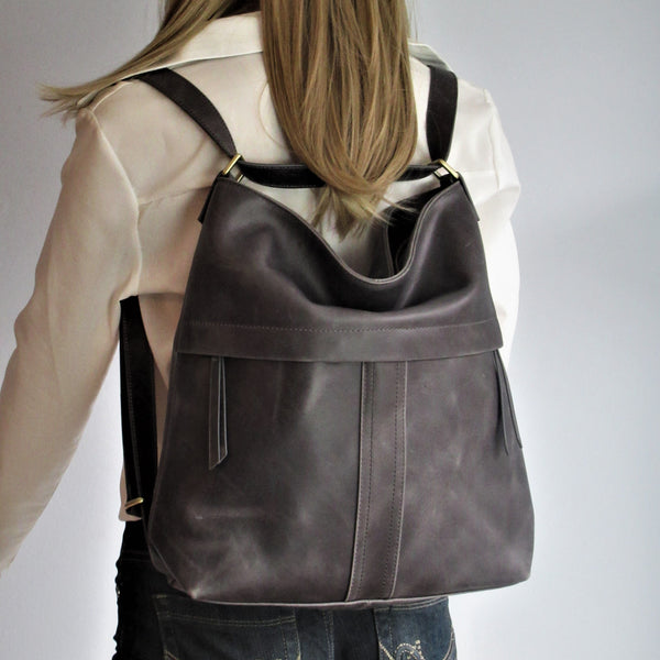 Grey Leather Backpack – Fidelio Bags