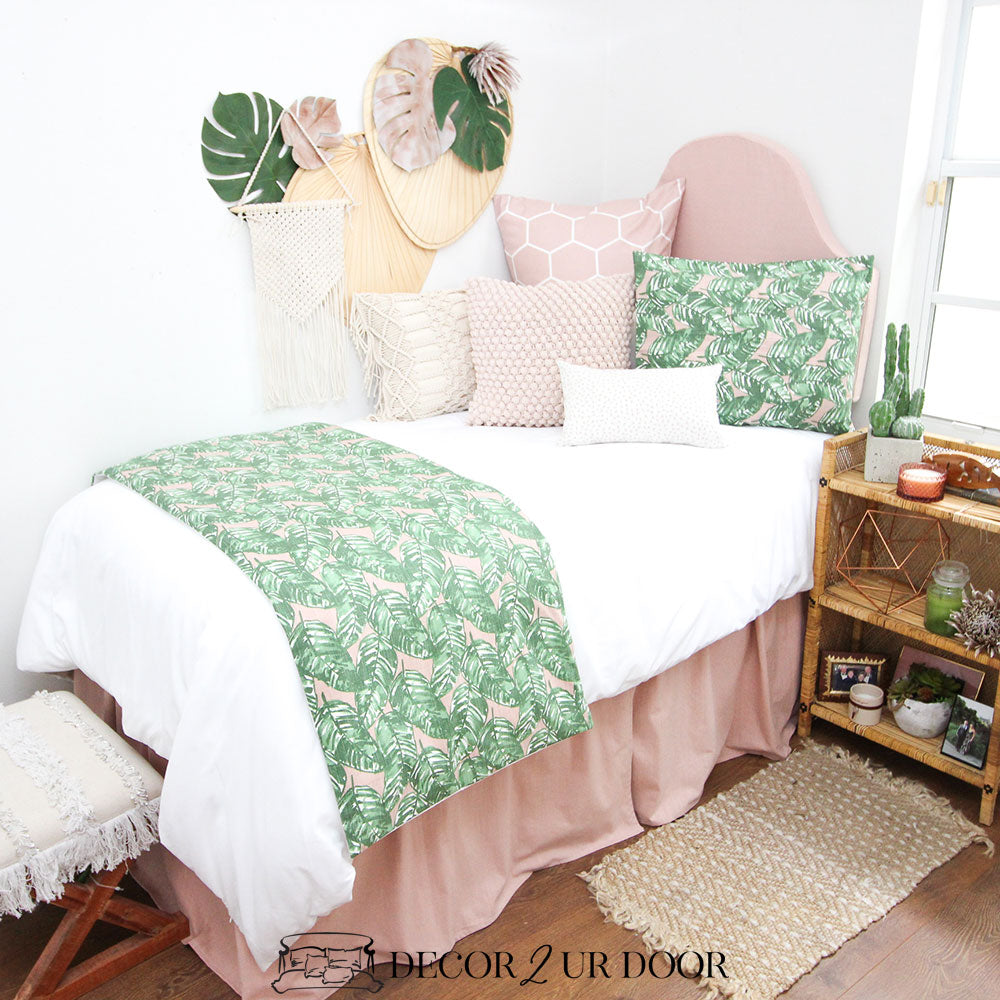 Blush Green Leaf Dorm Bedding Set Decor 2 Ur Door