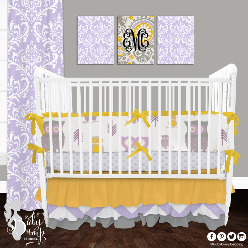 purple and yellow crib bedding
