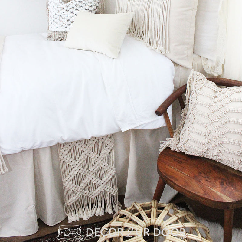 Ivory and Natural Macrame Extra Long Dorm Bed Skirt Panels ...