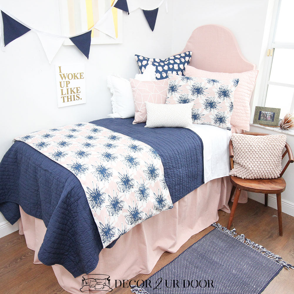 Blush Pink Linen Extra Long Dorm Bed Skirt And Dorm Headboard