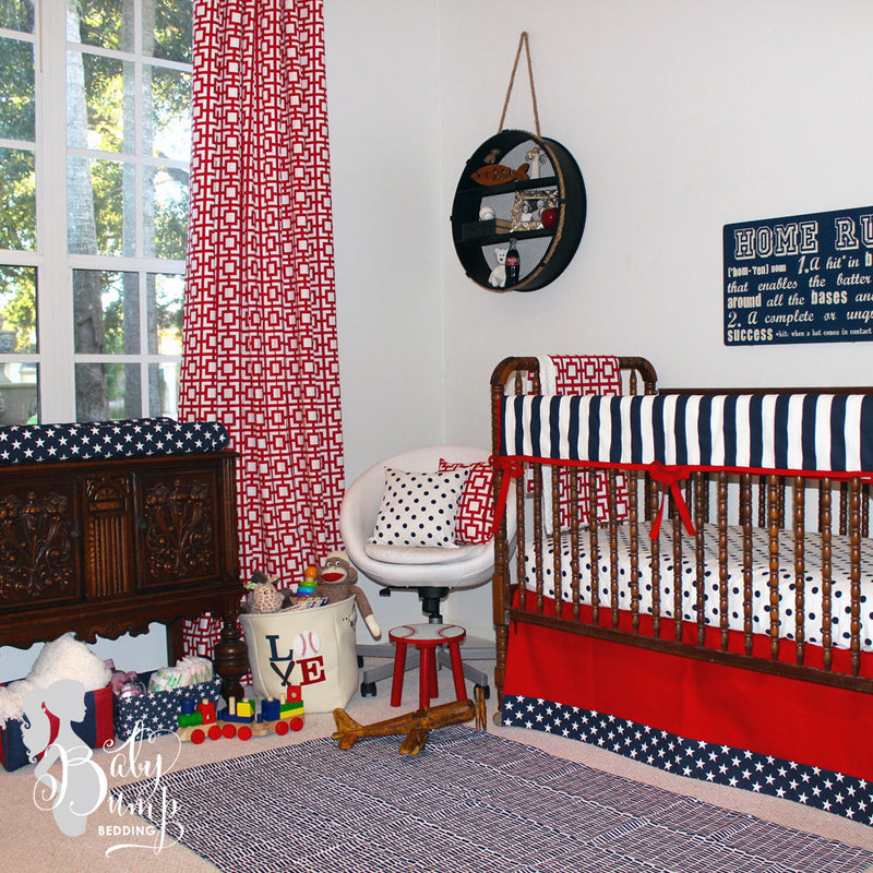 Navy Blue Red Stars And Stripes Americana Baby Boy Crib Bedding Set Decor 2 Ur Door