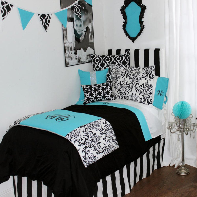 Tiffany Blue Black Damask Pillow Pile Tiffany Blue Bedding