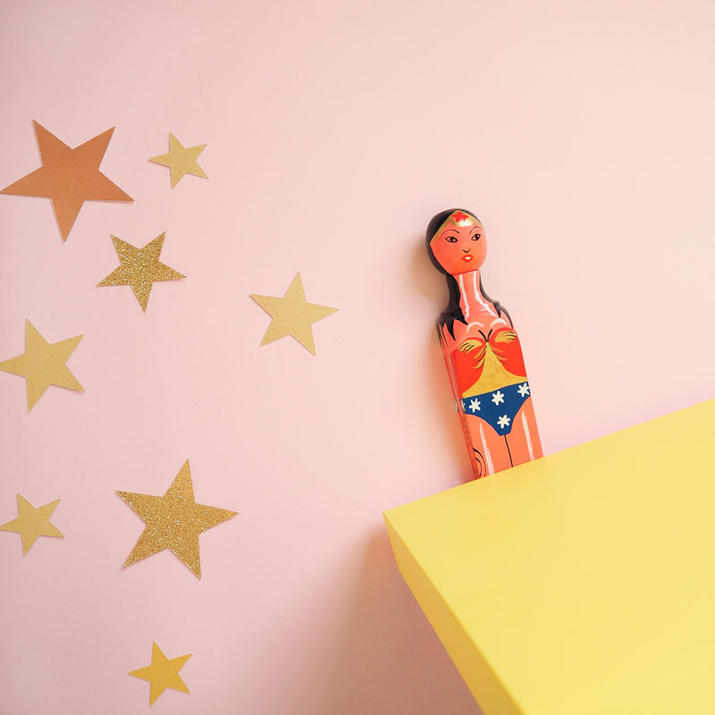 handpainted doorstop as wonderwoman