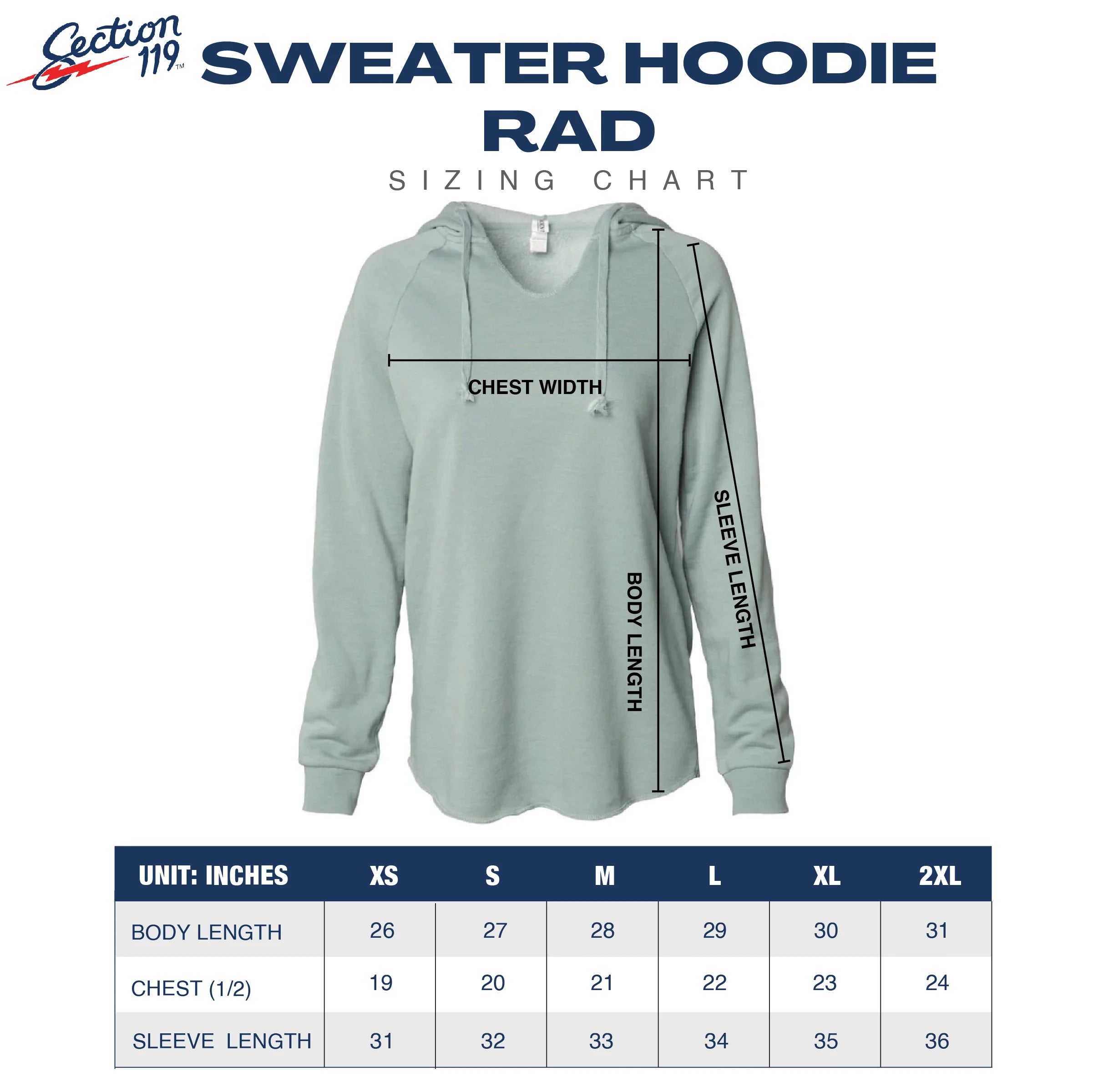 Size Chart - Sweater Hoodie Rad
