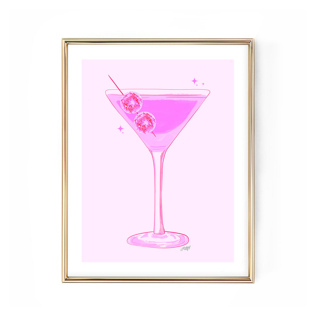 disco ball martini glass pink illustration party alcohol bart cart 70s ...