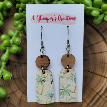 Palm Tree Dangle Wood & Leather Earrings