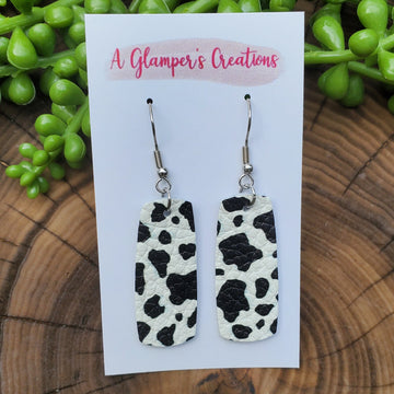 Black & White Cow Print Mini Bar Leather Earrings