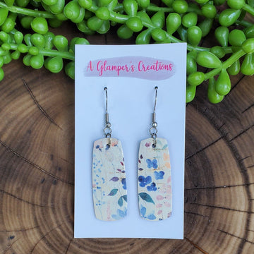 Watercolor Floral Mini Bar Leather Earrings