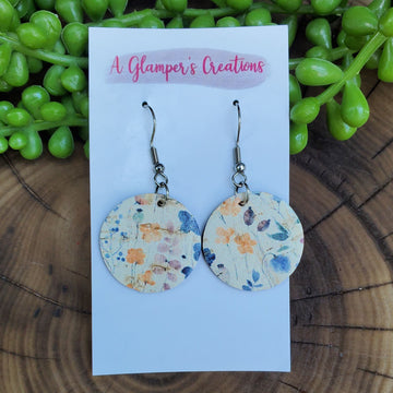 Watercolor Floral Mini Circle Drops Leather Earrings