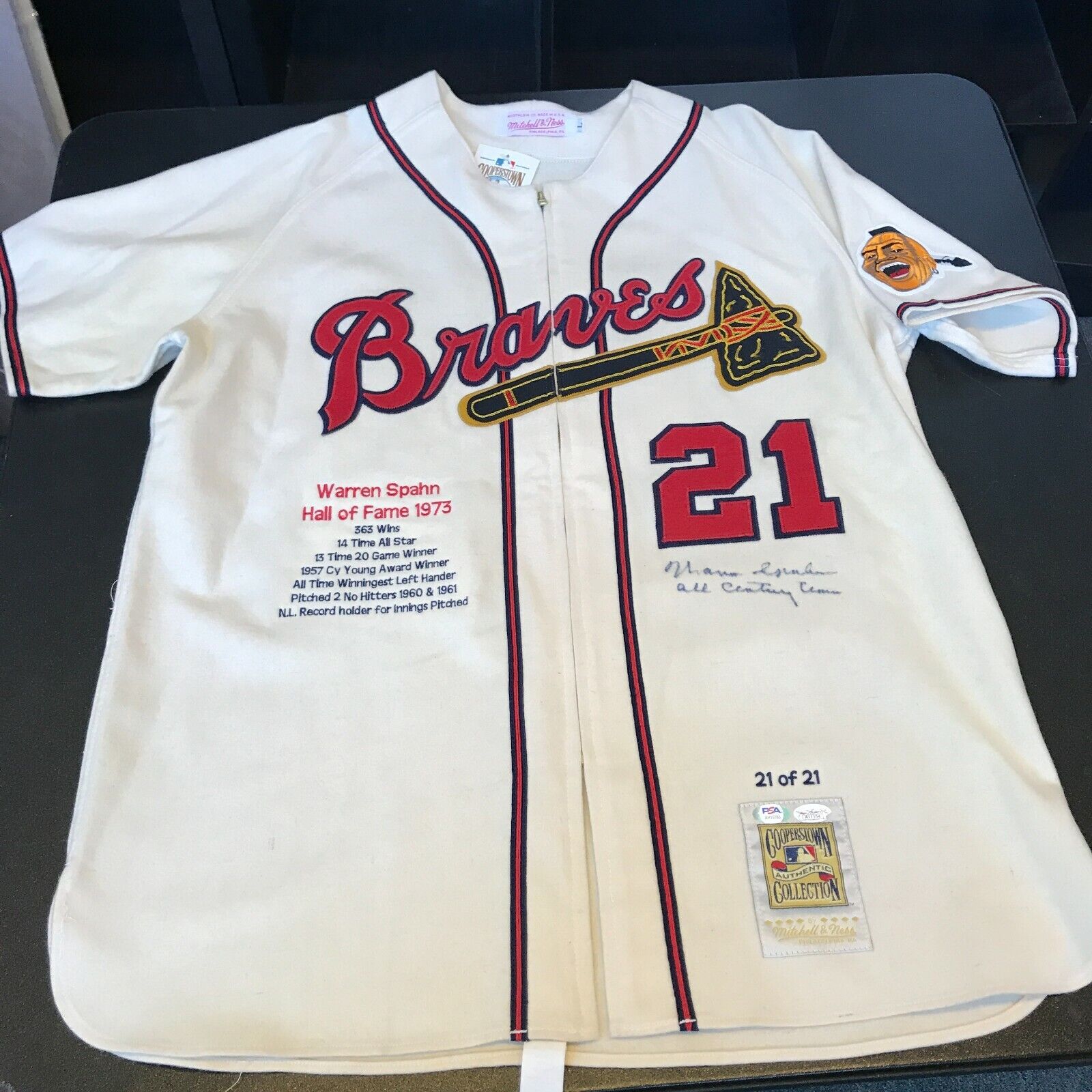 Warren Spahn 363 Wins Signed Authentic Milwaukee Braves Jersey JSA COA