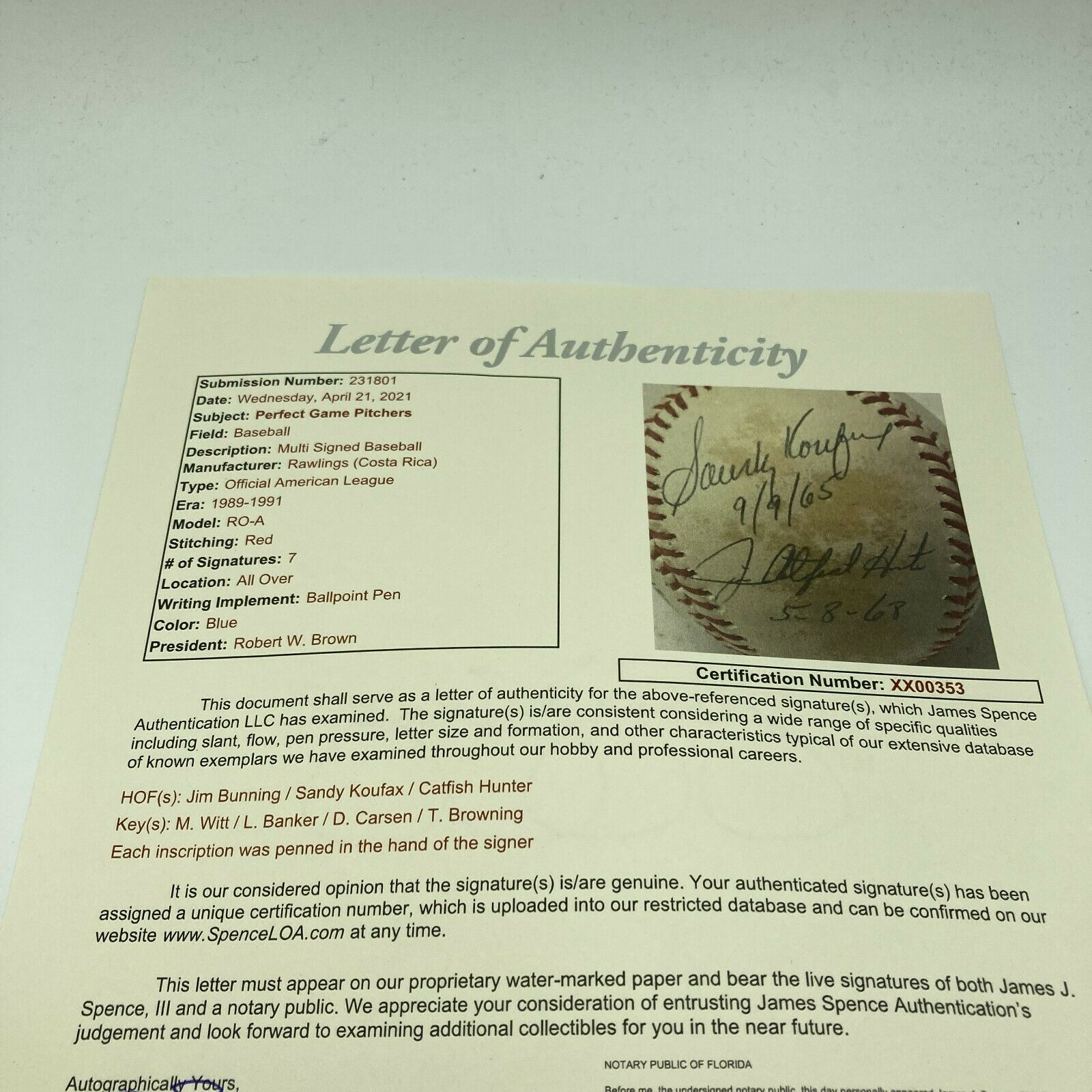 Sandy Koufax Perfect Game Pitchers Signed Baseball With Inscriptions J —  Showpieces Sports