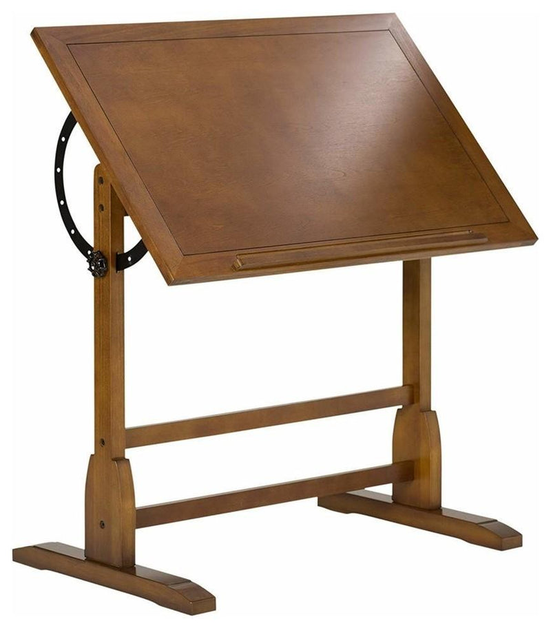 Rustic Drawing Table, Solid Hard Wood With Oak Finish, Adjustable Angl